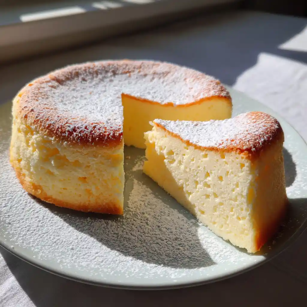 japanese-cheesecake-hack-slice Slice of Japanese cheesecake hack revealing airy jiggly interior