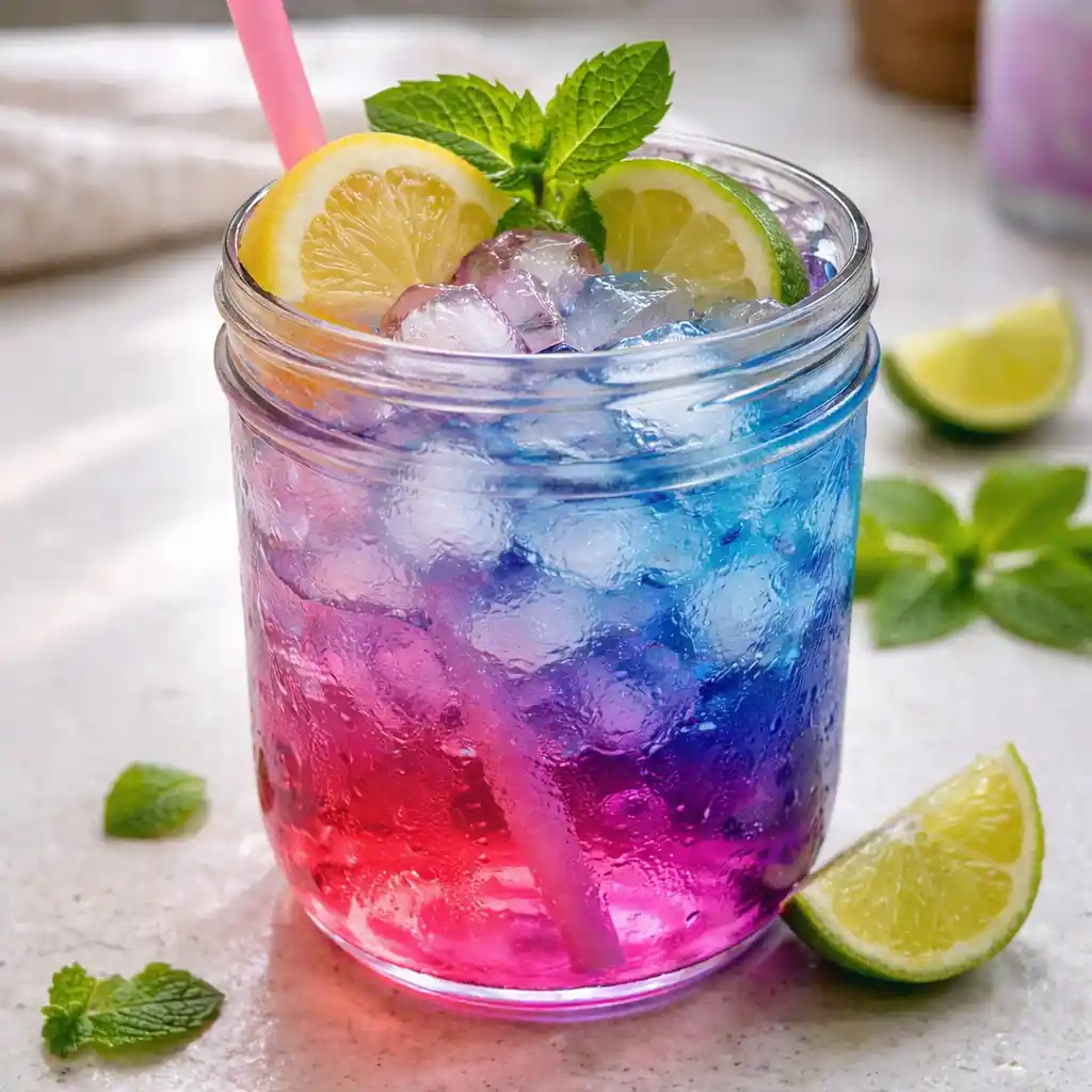 Close-up of lotus energy drink recipe with ice