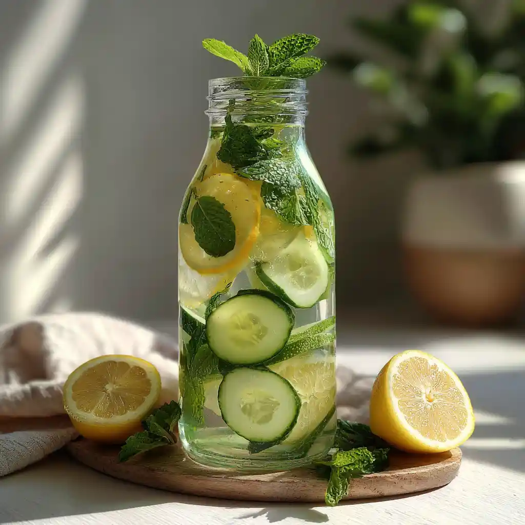 healthy-drinks-for-weight-loss-cucumber-lemon-water Cucumber lemon mint detox water in a bottle — refreshing healthy drink for weight loss hydration