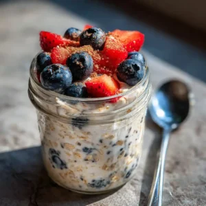 Cozy living room bowl of overnight oats with ingredients on a side table for a realistic home food photo