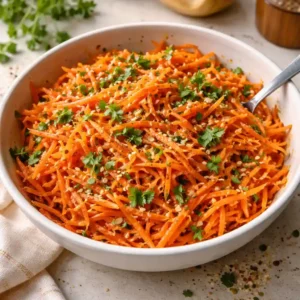 Viral carrot salad recipe with shredded carrots and tangy apple cider vinegar dressing