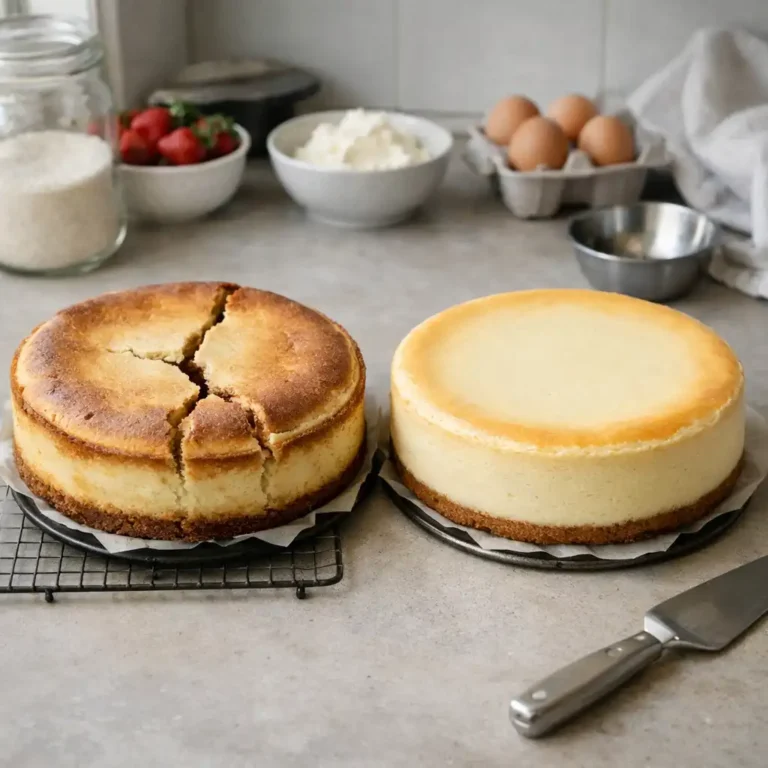 Cheesecake baking in water bath showing professional baking technique