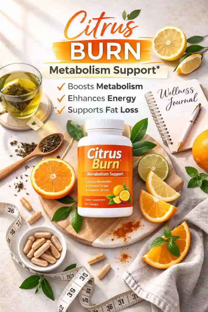 Person researching Citrus Burn reviews on laptop at bright workspace