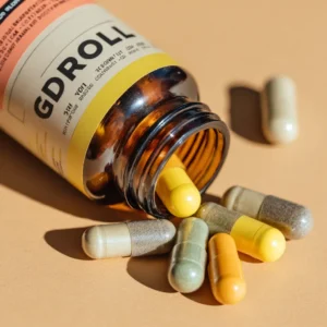 Conceptual illustration of hormone pathways over gym background