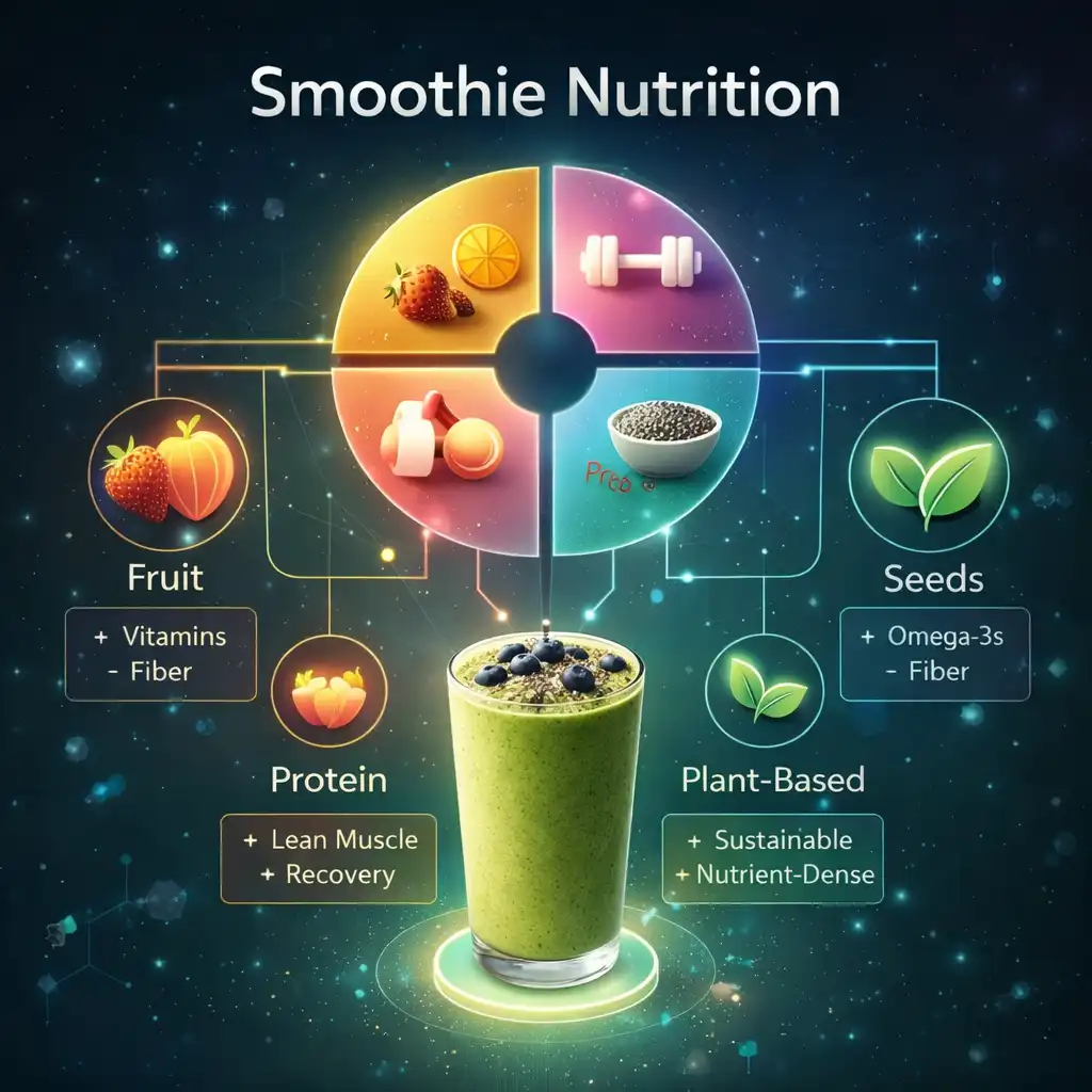 Abstract editorial kitchen blender scene symbolizing smoothie preparation