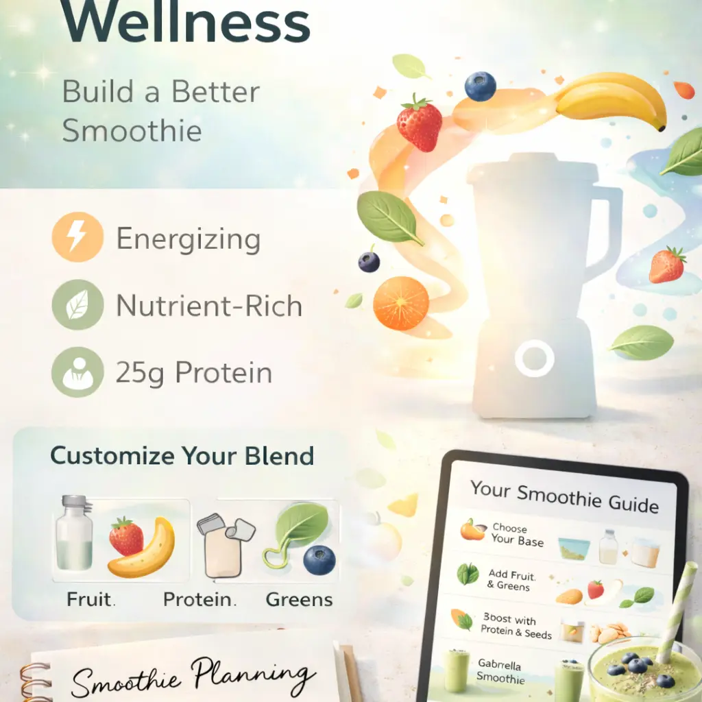 Vertical Pinterest-style wellness collage promoting the Gabriela Smoothie concept