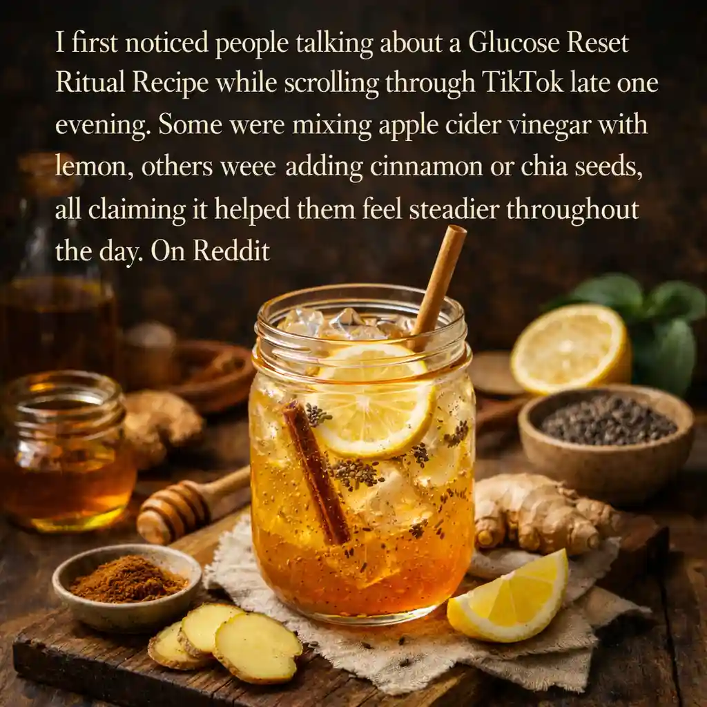 Ingredients for Glucose Reset Ritual Recipe including ACV, lemon, cinnamon, chia, and warm water