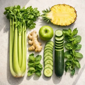 Fresh juicing ingredients arranged for gut health recipes