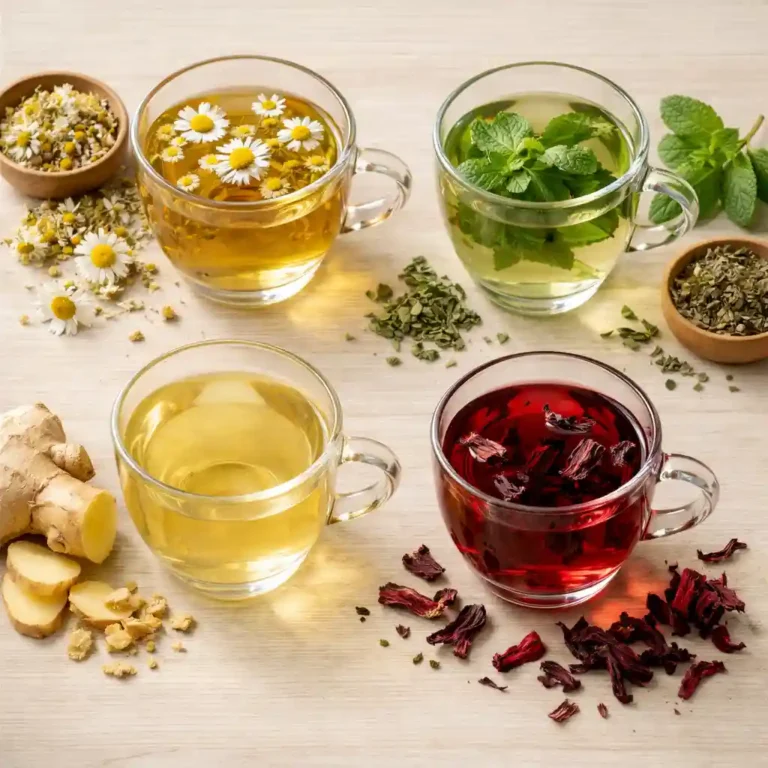 Infographic showing herbal teas for digestion sleep hydration and relaxation