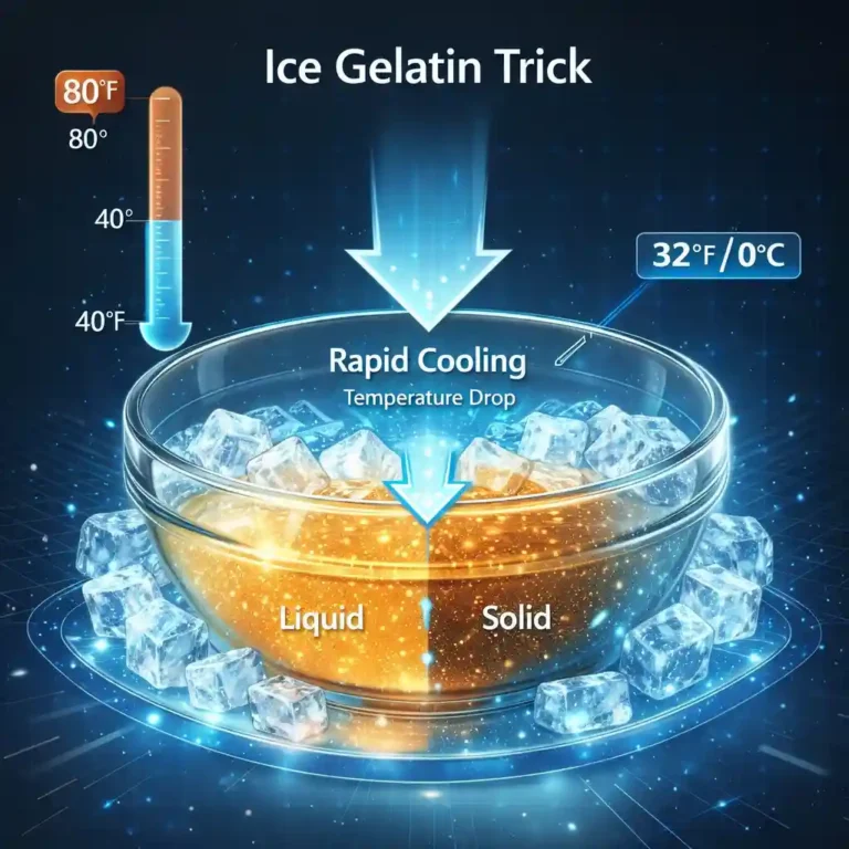 Macro image of gelatin mixture swirling with melting ice