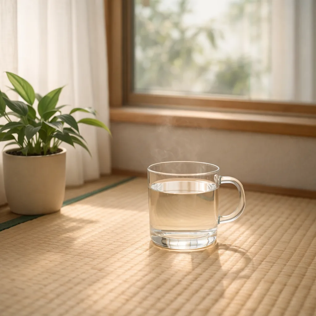 Abstract illustration of fasting and mindfulness inspired by Japanese wellness