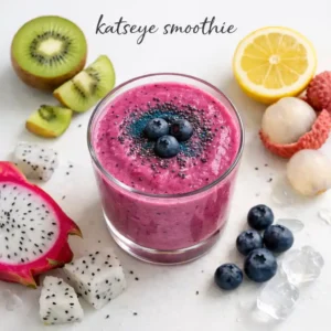 Featured katseye smoothie image with tropical fruits and almond milk