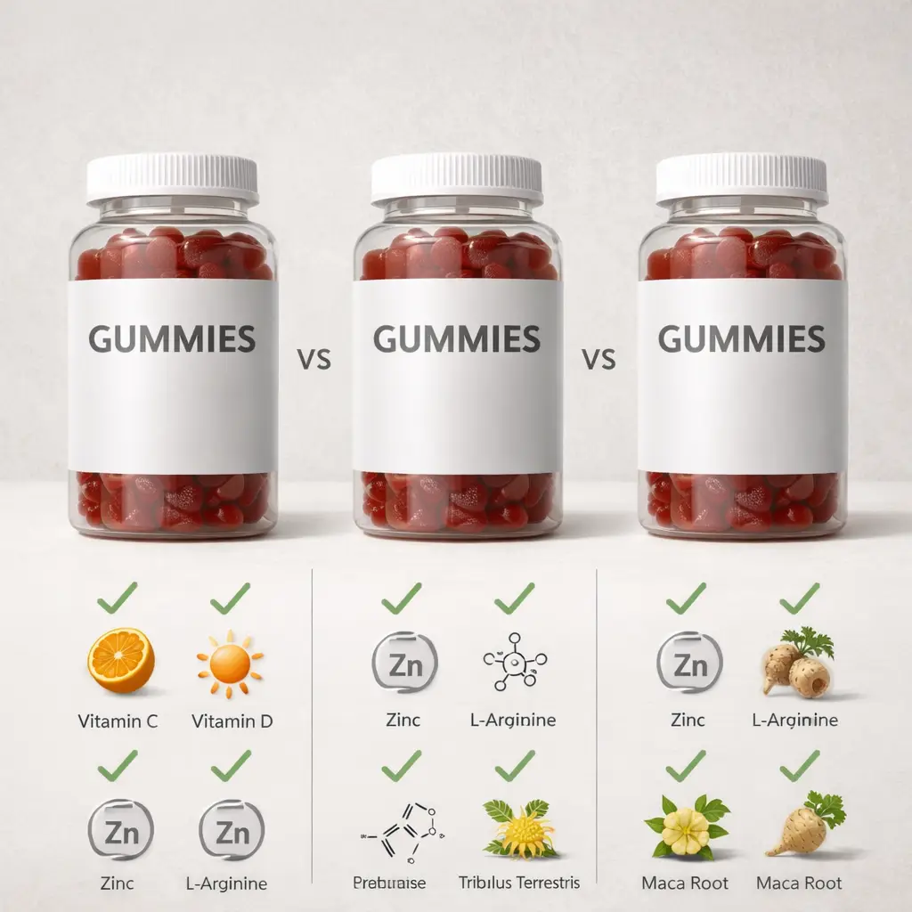 Vigor Boost Gummies Review- Futuristic wellness dashboard showing hormone and stamina analytics
