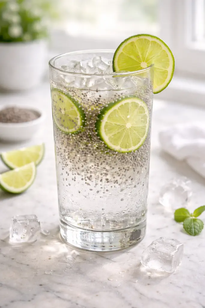Tall vertical Pinterest-style image of Chia Fresca Hydration Drink