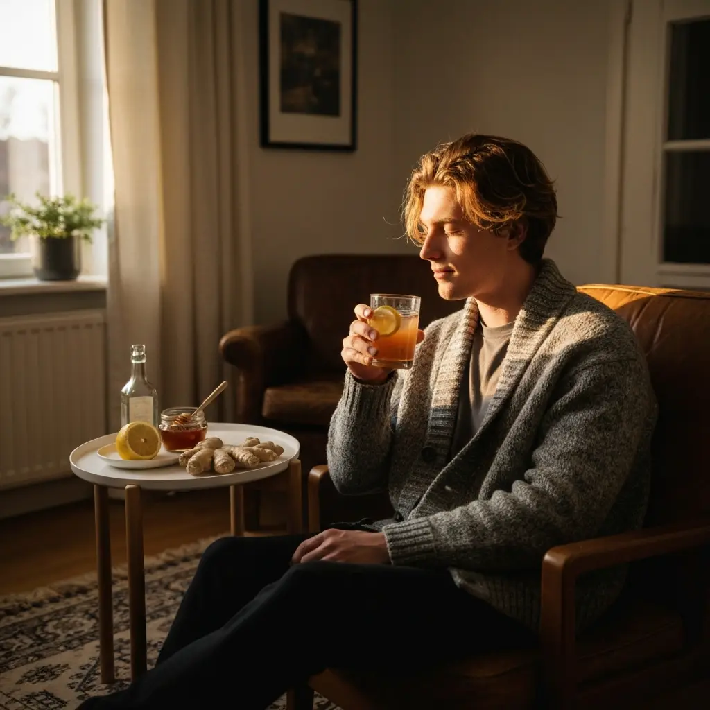 Person holding detox drink in cozy living room setting detox drink apple cider vinegar