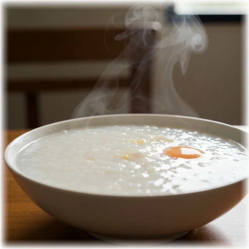 creamy rice porridge congee with soft egg texture 3 ingredient congee breakfast