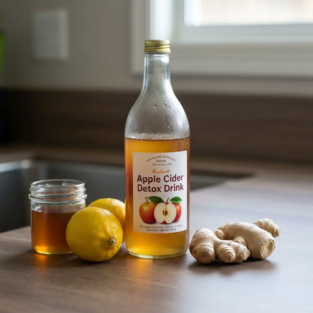 Ingredients for apple cider vinegar detox drink on kitchen counter detox drink apple cider vinegar