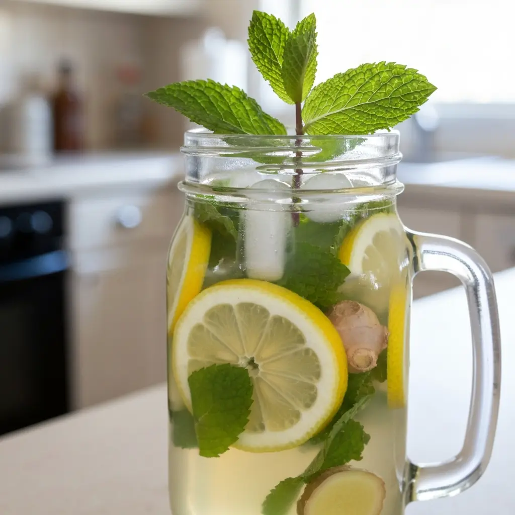 Mason jar detox drink with lemon, mint, and ginger does detox drink really work