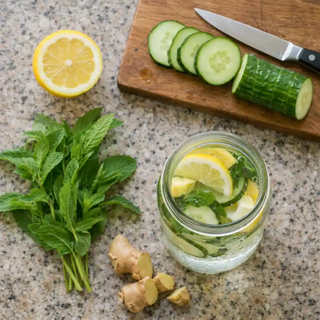 detox water ingredients on kitchen counter how to make detox drink at home