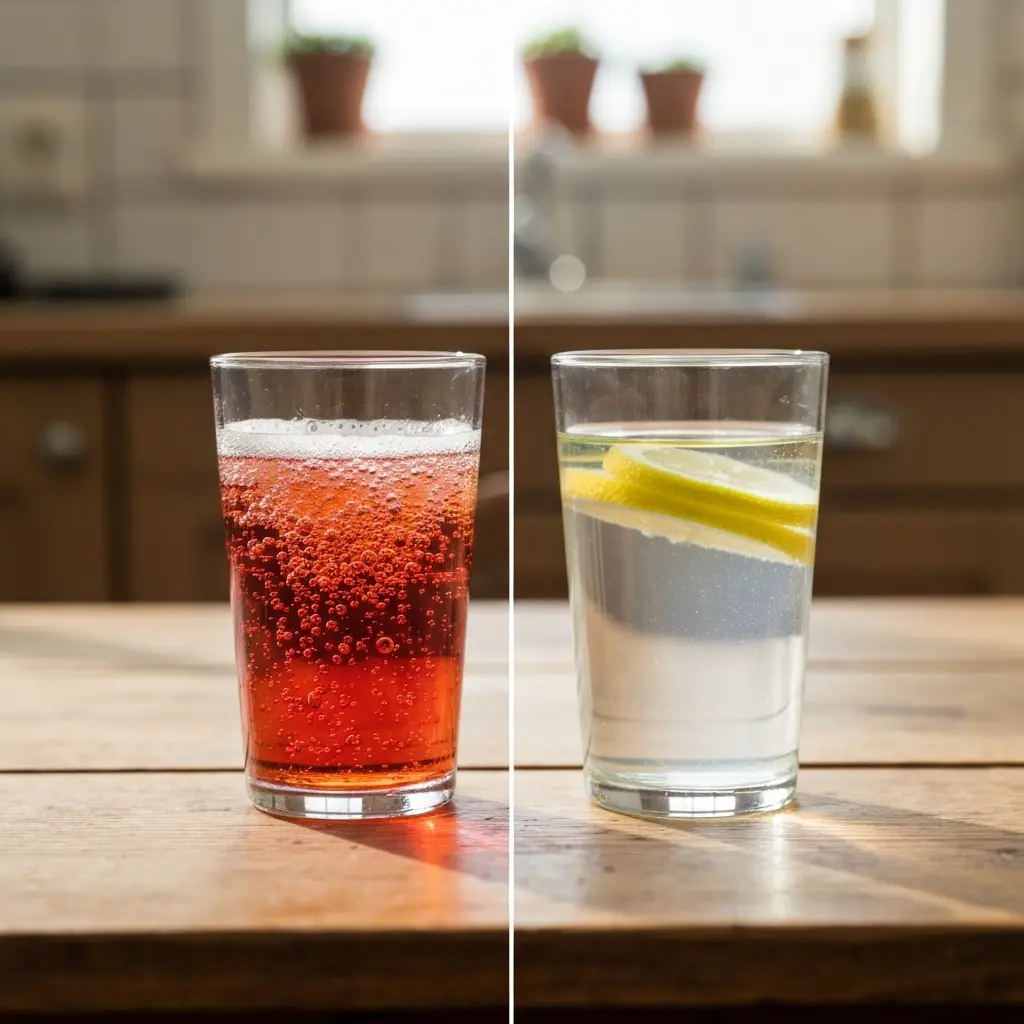 Detox water next to soda showing healthy drink alternative does detox drink really work
