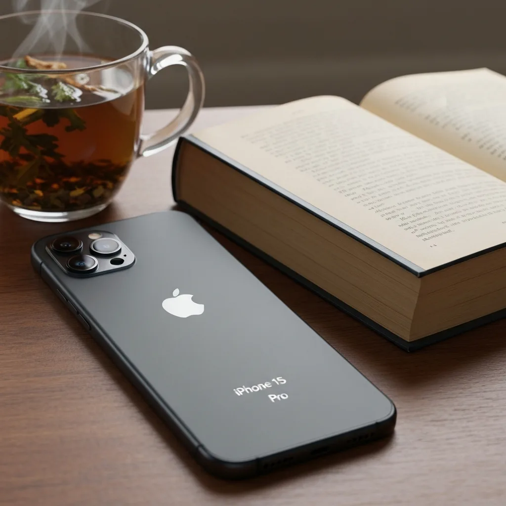 phone on silent next to book and tea for digital detox low stimulation wellness