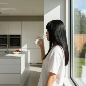 Person drinking a glass of water before a meal in a home kitchen does drinking water help lose weight