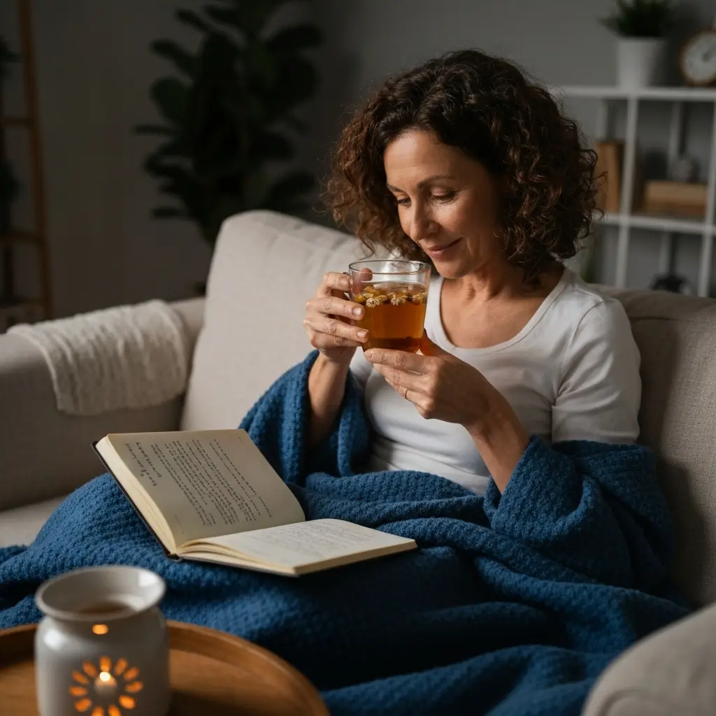 cozy evening wellness routine with tea and journal wellness stacking daily habits
