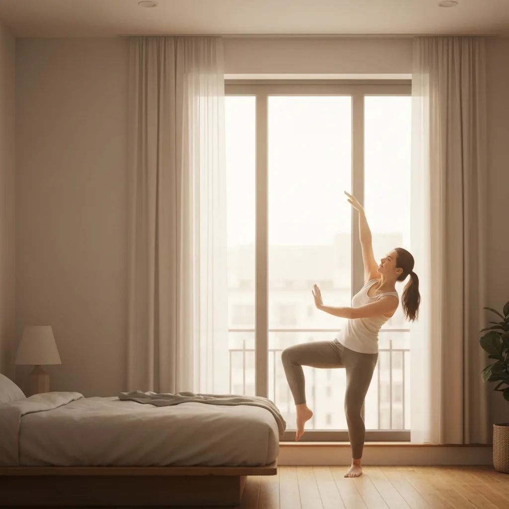 person practicing gentle stretching near window becoming chinese wellness trend