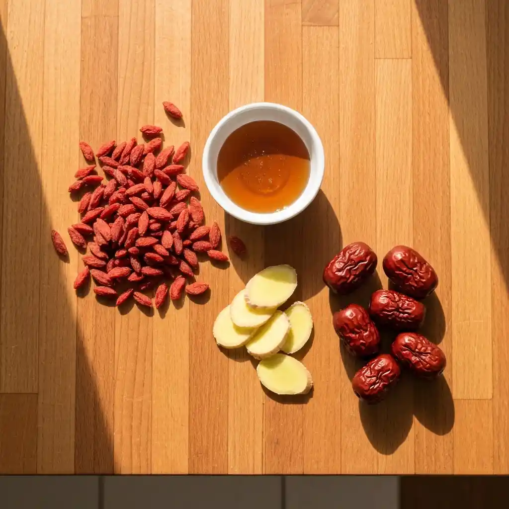 Ingredients for goji berry red date tea including goji berries and red dates goji berry red date tea recipe