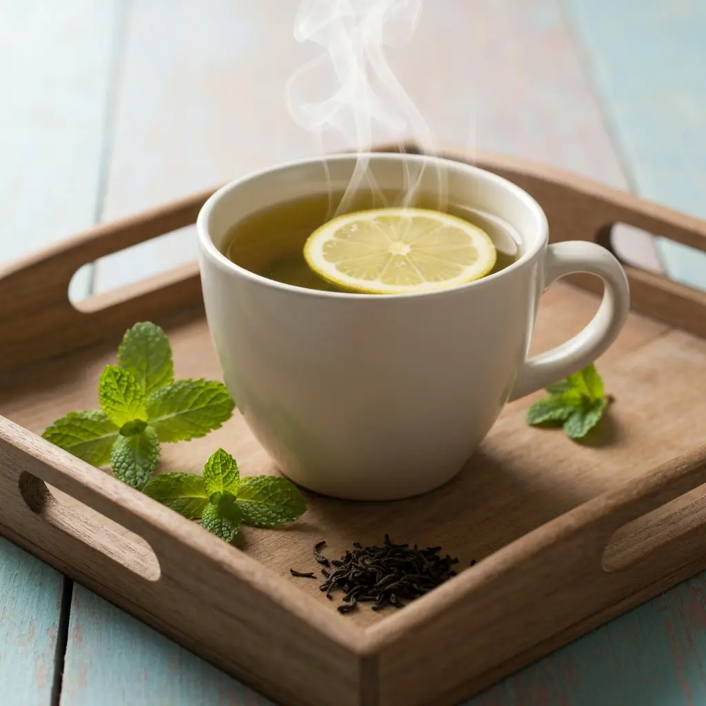 Hot green tea with lemon and honey in a ceramic cup what drink detox your body