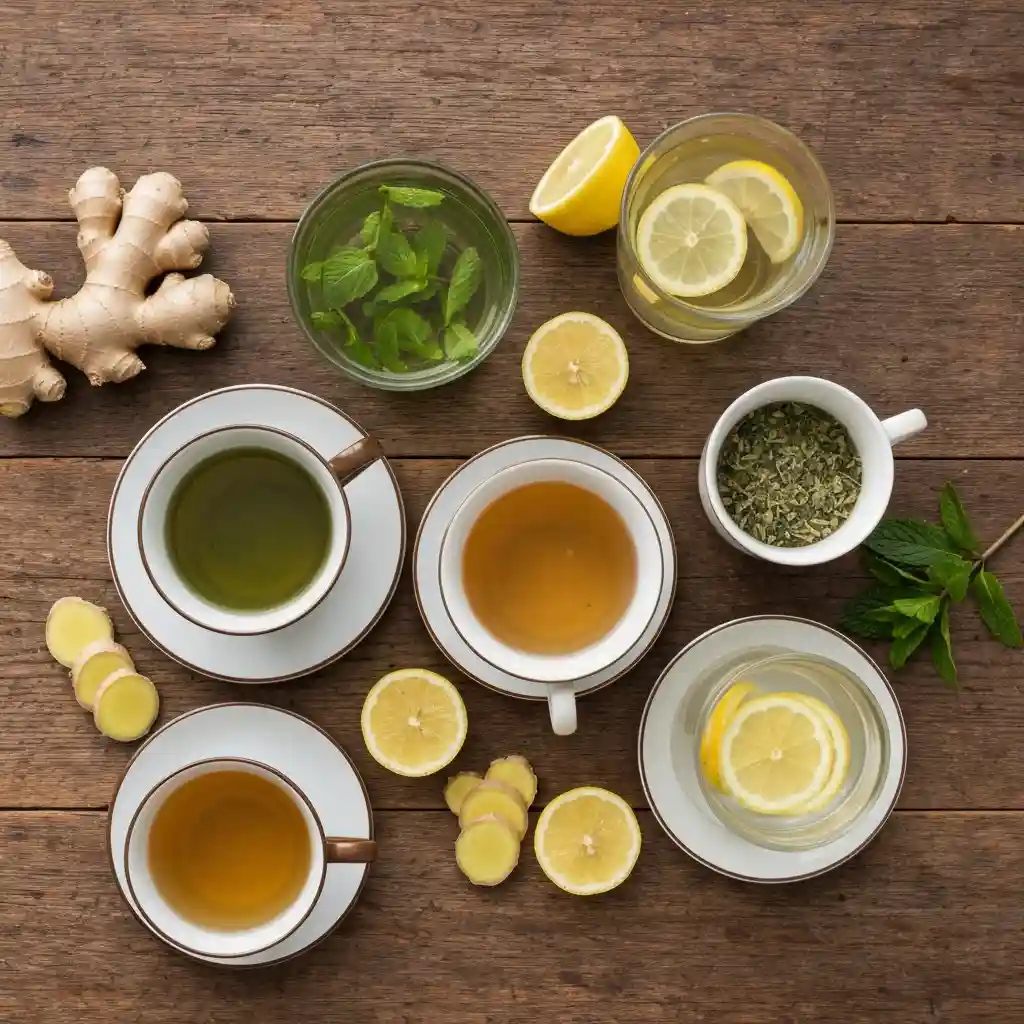 Assortment of herbal detox drinks including green tea and lemon water what drink detox the liver