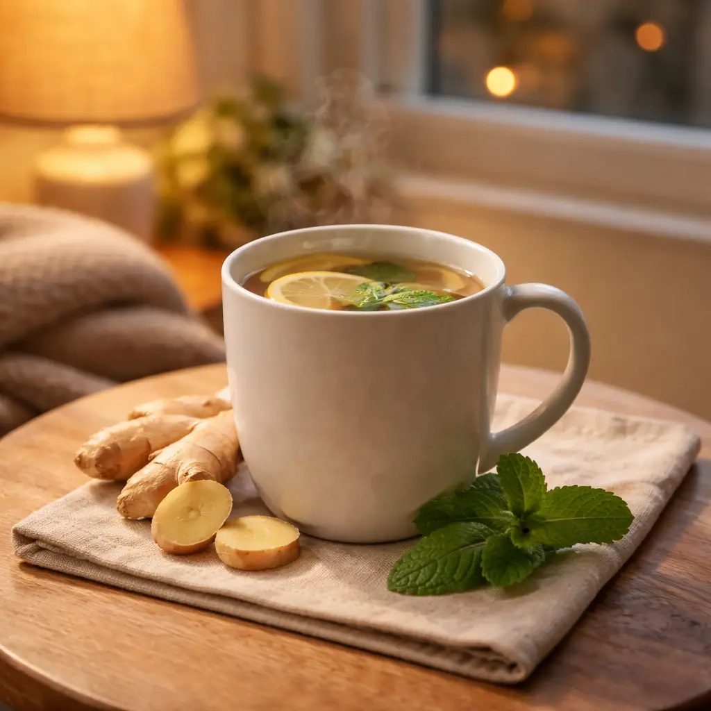 Herbal detox tea in mug with ginger and mint in cozy setting what detox drink works the best