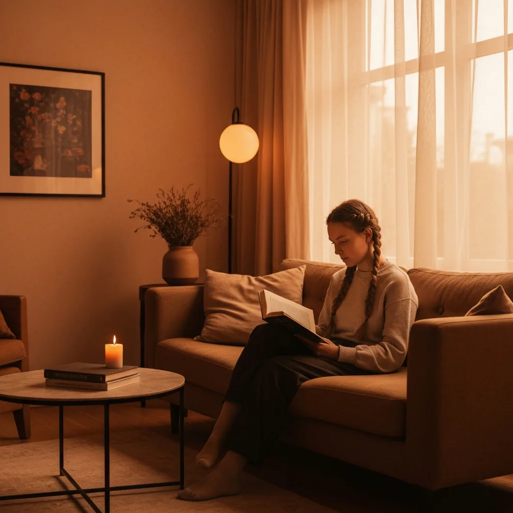 Person relaxing with a jar of homemade cold-pressed juice in living room