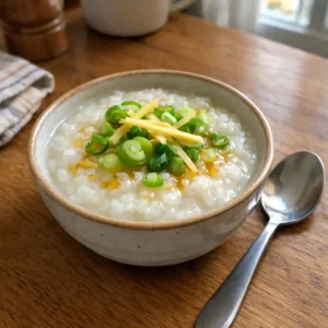 Homemade congee breakfast with egg and scallions easy congee breakfast recipe