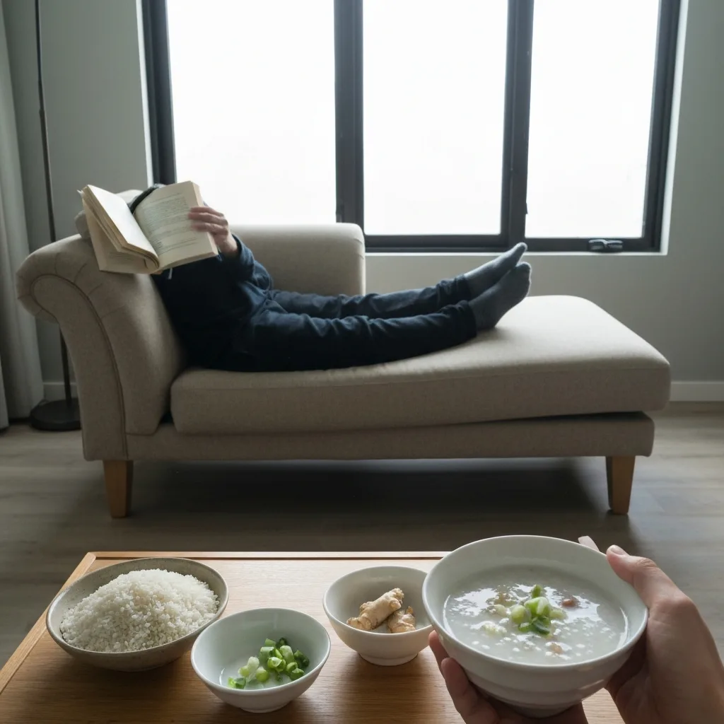 person holding warm bowl of rice congee with ingredients nearby 3 ingredient congee breakfast