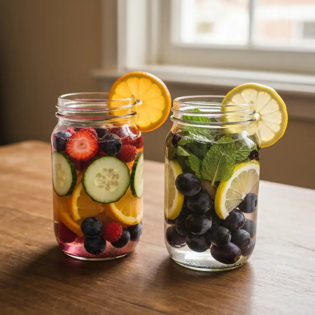 variety of homemade detox drinks with fruits and herbs detox drink at home