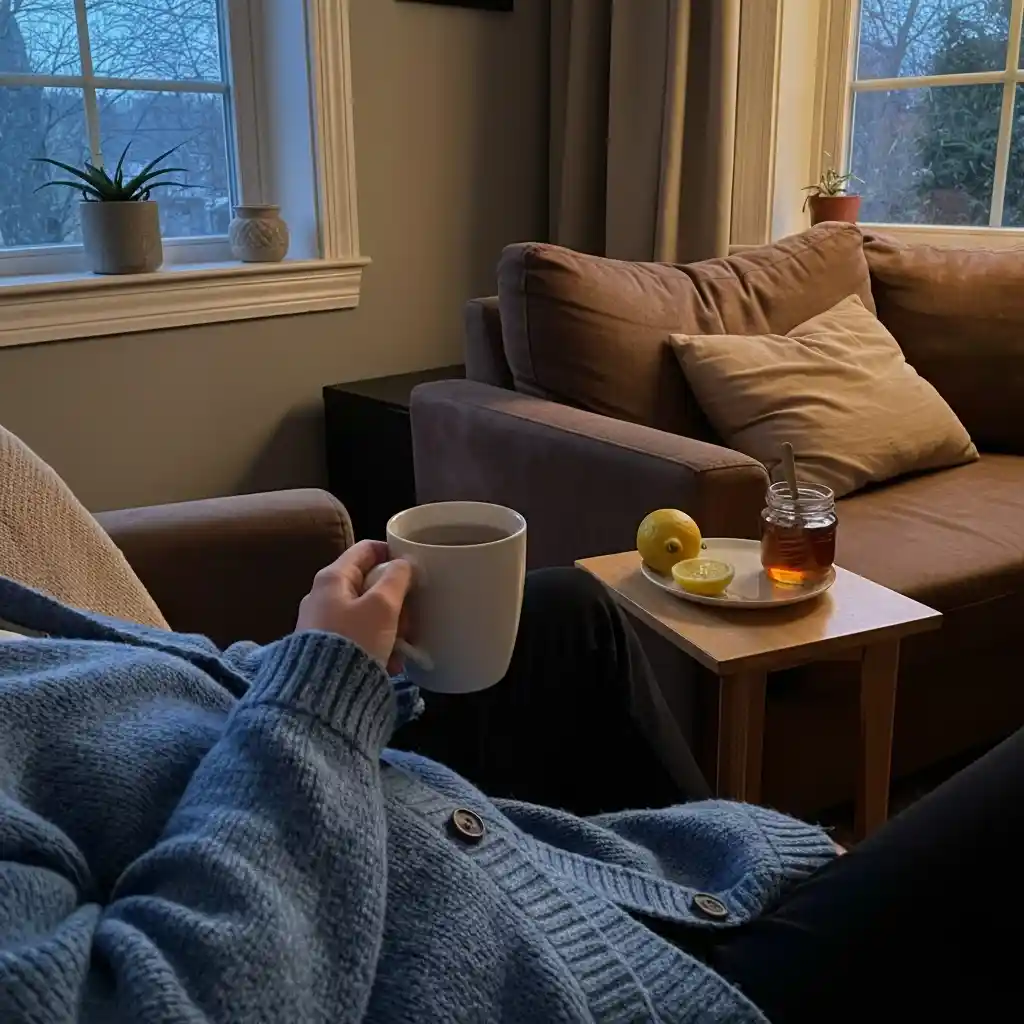 Person relaxing with hot water and lemon on side table Why is everyone drinking hot water in the morning