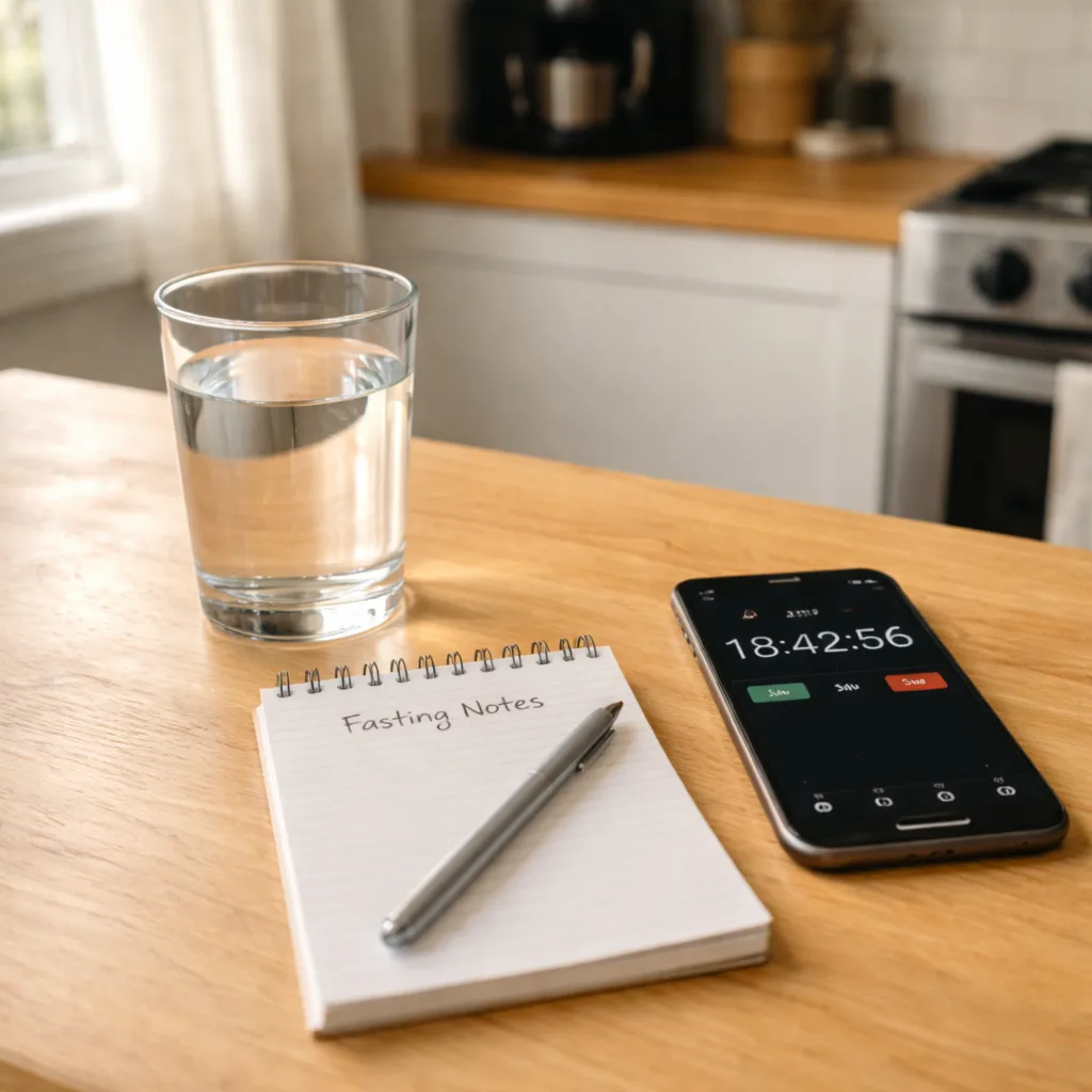Person drinking water near a sunny kitchen window during a fasting day water fasting challenge