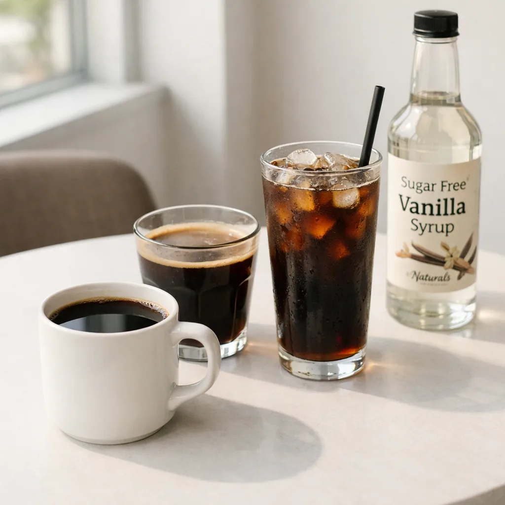 Editorial photo of keto friendly Starbucks drink options with simple low-carb ingredients