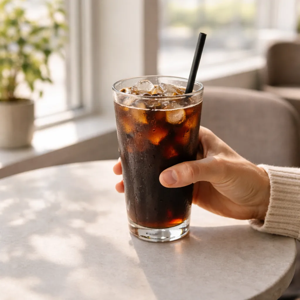 keto-friendly-starbucks-lifestyle-4 keto friendly starbucks drinks - Hand holding an iced keto friendly Starbucks drink near a bright window