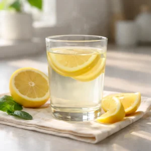 Glass of warm lemon water detox drink on kitchen counter what detox drink works the best