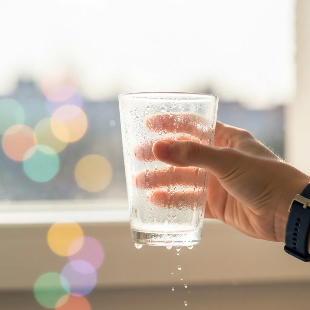 Hand holding lemon water near a sunny kitchen window does drinking water help lose weight