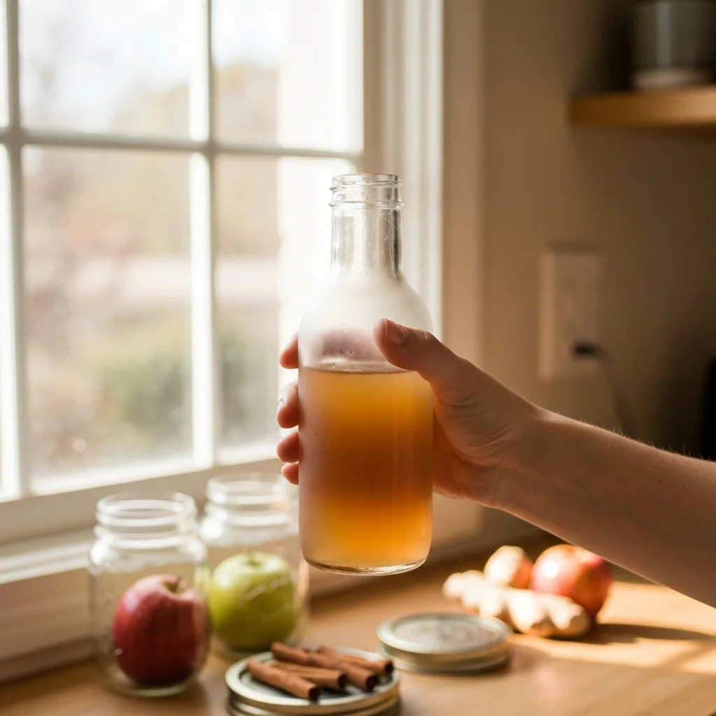 Hand holding apple cider vinegar detox drink near window detox drink apple cider vinegar