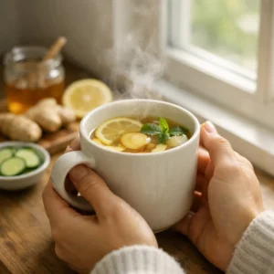 person drinking detox tea in the morning by a window when to drink detox tea for weight loss