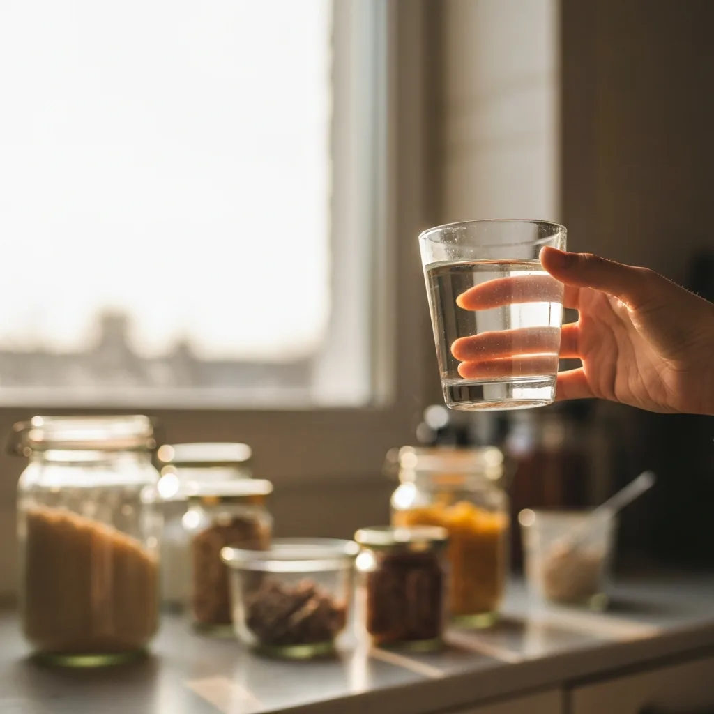 Hand holding hot water near bright kitchen window Why is everyone drinking hot water in the morning