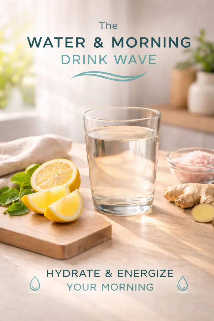 morning-hydration-ingredient-flatlay Flat-lay of wellness drink ingredients including lemon, ginger, honey, and water