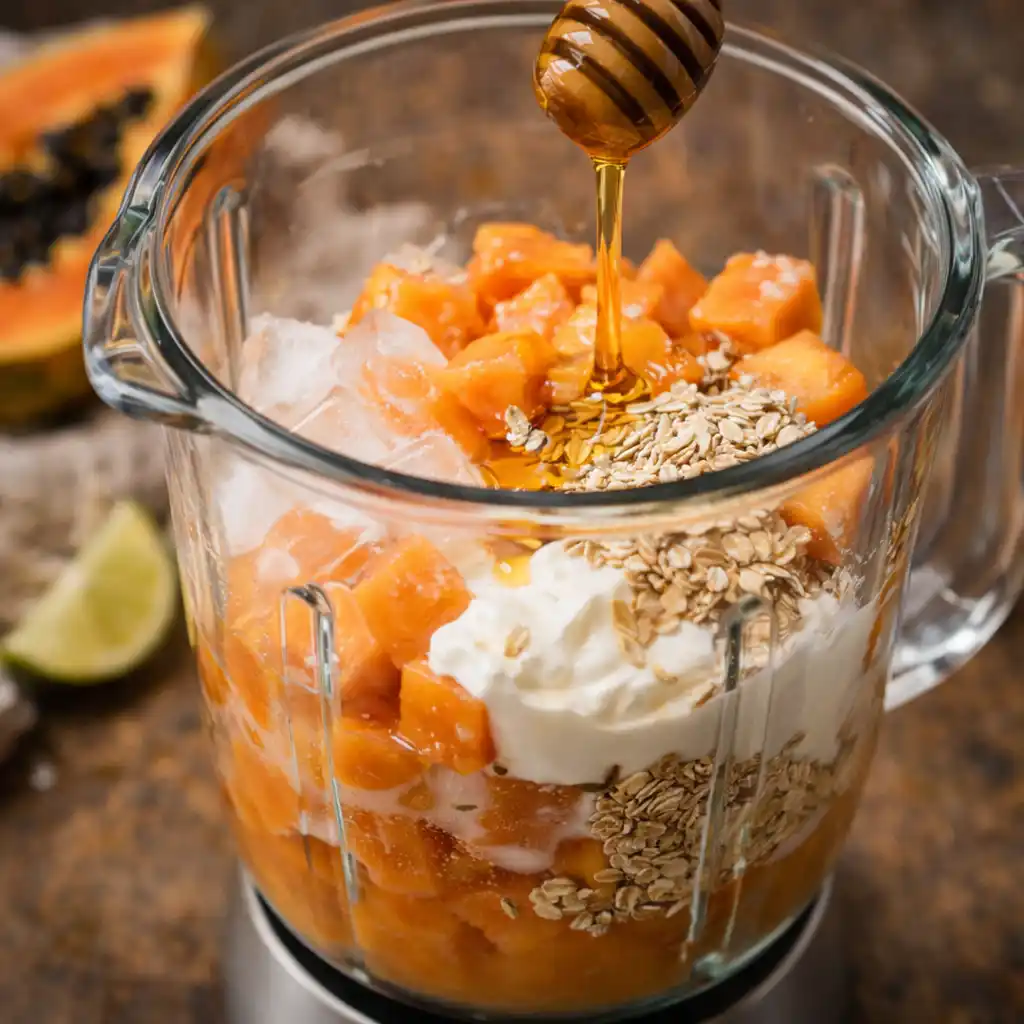 papaya smoothie recipe - smoothie near sunny kitchen window