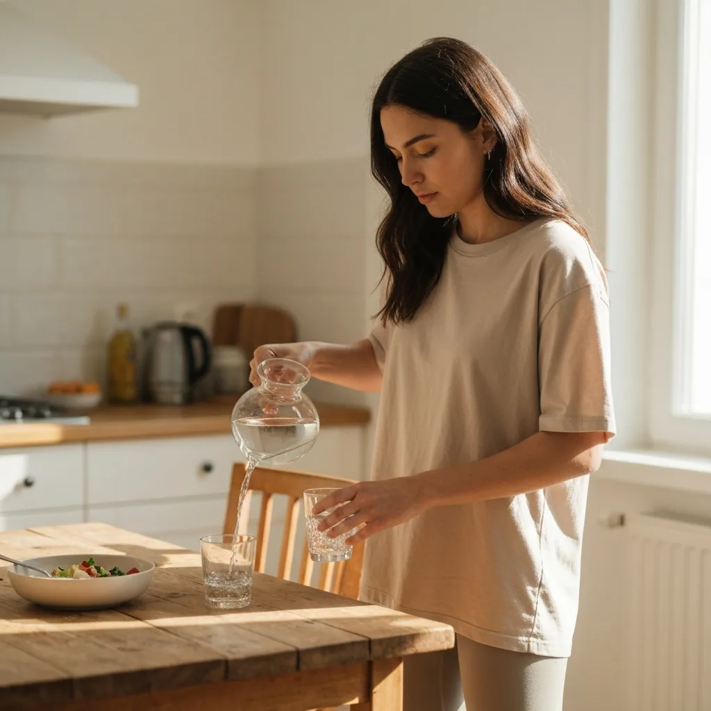 Pouring water from a pitcher into a glass on a kitchen table does drinking water help lose weight