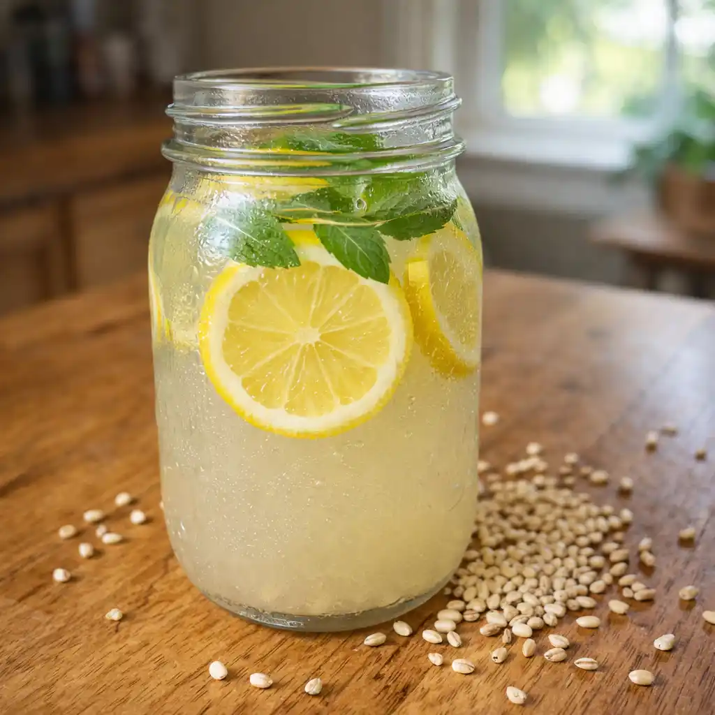 Pearl barley simmering in pot while making barley water barley water recipe