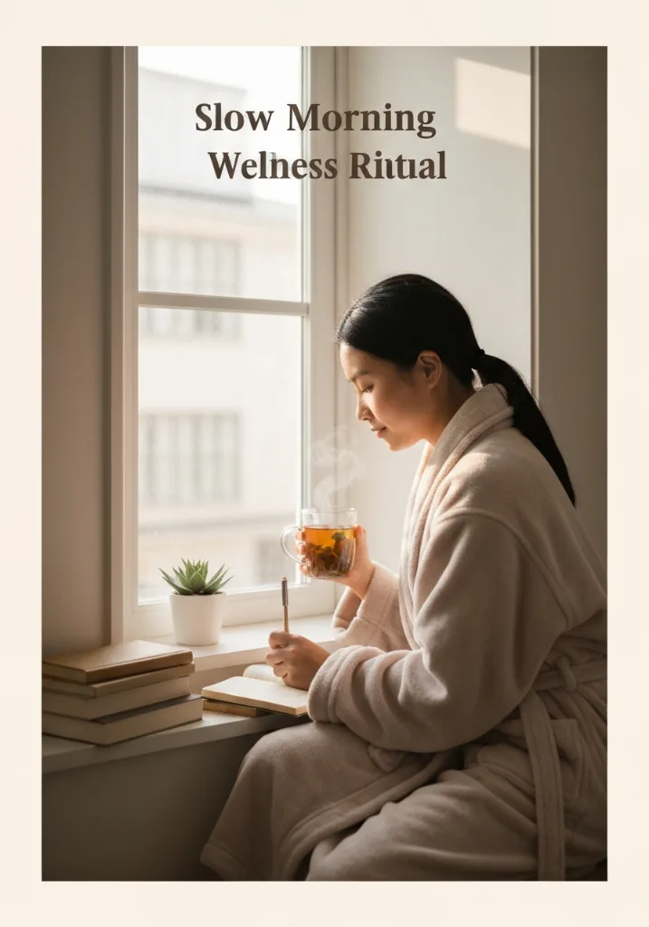 pinterest style slow morning wellness ritual with journaling and tea